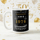 50th Birthday 1976 Legendary Retro Coffee Mug<br><div class="desc">For those born in 1976 and celebrating their 50th birthday we have the ideal birthday coffee mug. The black background with a white and gold vintage typography design design is simple and yet elegant with a retro feel. Easily customize the text of this birthday gift using the template provided. More...</div>