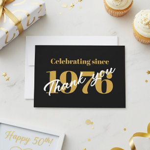 50th Birthday 1976 Retro Black And Gold Thank You Card