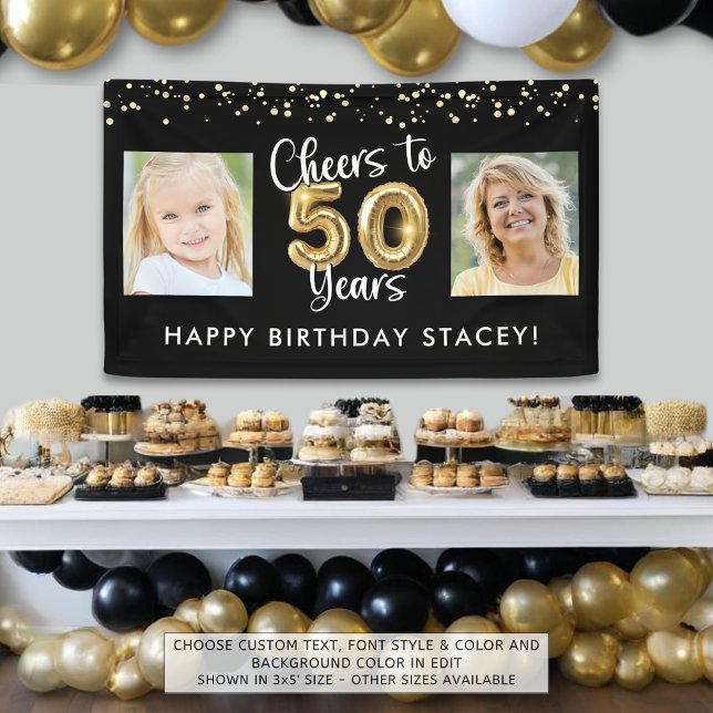 50th Birthday 2 Photos Cheers to 50 Years Banner (Creator Uploaded)