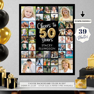 50th Birthday 39 Photo Collage Cheers to Years Poster
