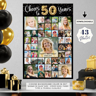 50th Birthday 43 Photo Collage Cheers to 50 Years Poster