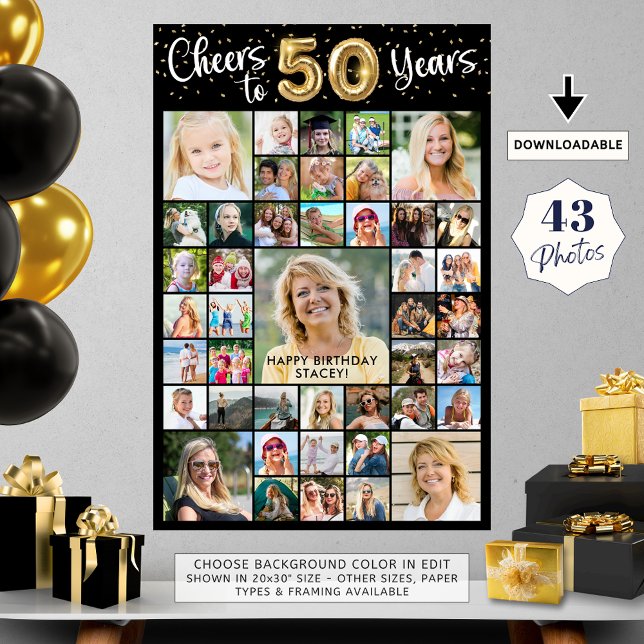 50th Birthday 43 Photo Collage Cheers to 50 Years Poster (Creator Uploaded)