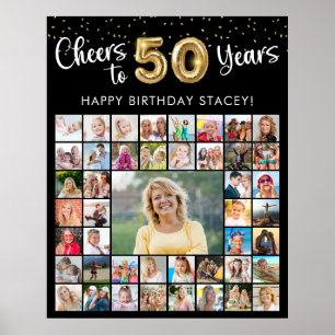 50th Birthday 45 Photo Collage Cheers to Years Poster