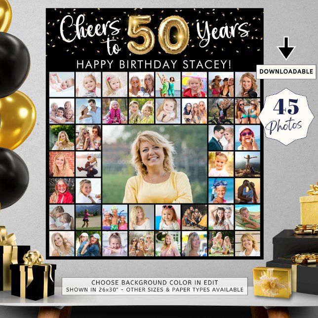 50th Birthday 45 Photo Collage Cheers to Years Poster (Creator Uploaded)