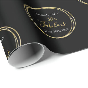 50th Birthday 50 and Fabulous Black Gold Birthday Wrapping Paper