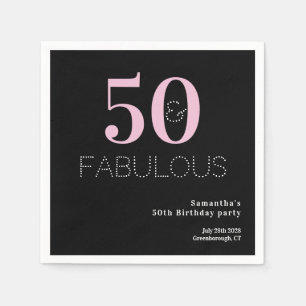 50th Birthday 50 and Fabulous Black Pink Party Napkin