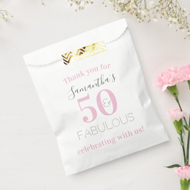 50th Birthday 50 and fabulous Modern Pink Birthday Favour Bag (Sealed)