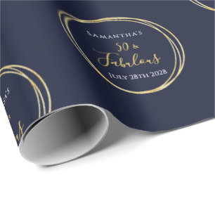 50th Birthday 50 and Fabulous Navy Gold Birthday Wrapping Paper