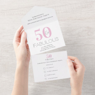 50th Birthday 50 and Fabulous Pink Party All In One Invitation
