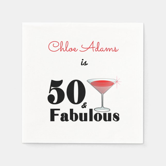 50th Birthday 50 and Fabulous Red Personalised Napkin (Front)