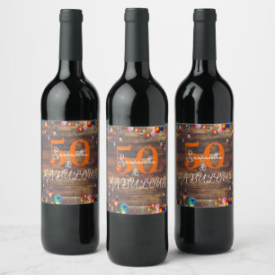 50th Birthday 50 and Fabulous Rustic Party Wine Label