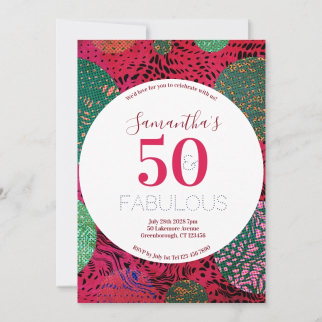 50th Birthday 50 and Fabulous Unique Party Invitation (Back)