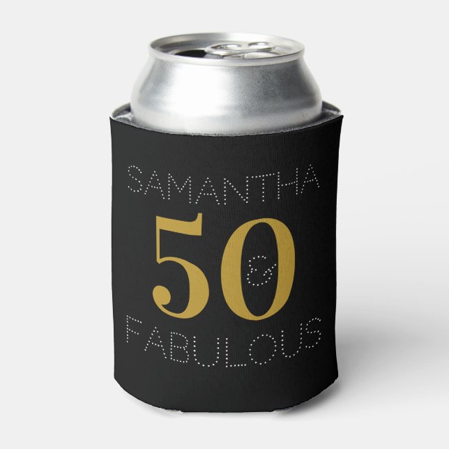 50th Birthday 50 Fabulous Black Gold Party Favour Can Cooler (Can Front)