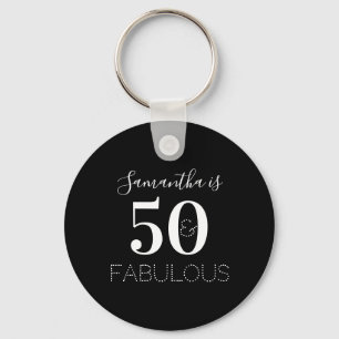 50th Birthday 50 Fabulous Black White Party Favour Key Ring