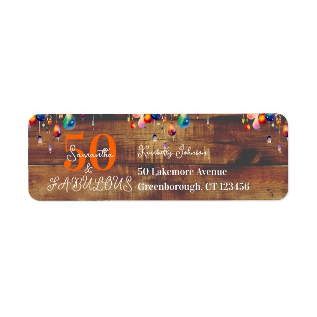 50th Birthday 50 Fabulous Colourful Return Address Label (Front)