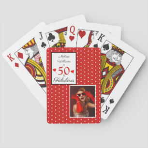 50th Birthday 50 & Fabulous Custom Red White Dots Playing Cards