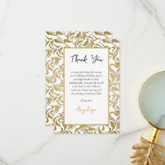 50th Birthday 50 Fabulous Gold Leaves Swirl Image Thank You Card