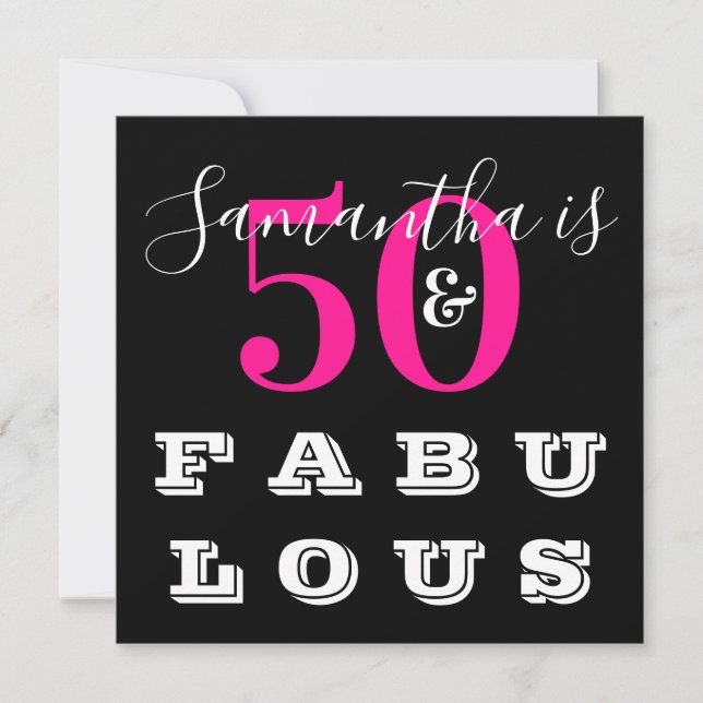 50th Birthday 50 fabulous Hot Pink Birthday Party Invitation (Front)