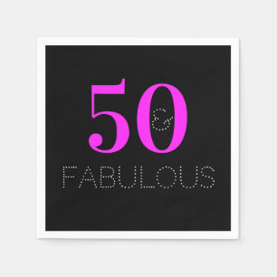 50th Birthday 50 fabulous Neon Pink Black Party Napkin
