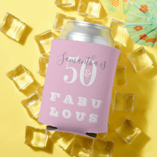 50th Birthday 50 fabulous Pink Grey Birthday Party Can Cooler
