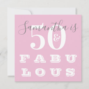 50th Birthday 50 fabulous Pink Grey Birthday Party Invitation