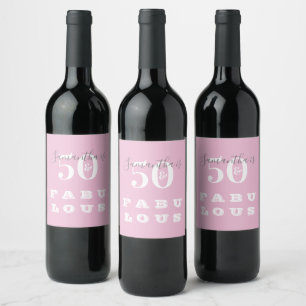 50th Birthday 50 fabulous Pink Grey Birthday Party Wine Label