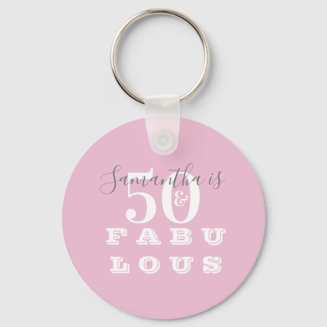 50th Birthday 50 fabulous Pink Grey Key Ring (Front)