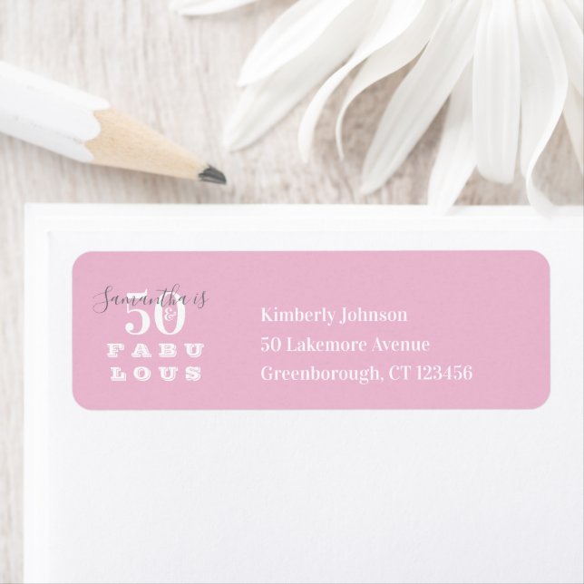 50th Birthday 50 fabulous Pink Grey Return Address Label (Insitu)