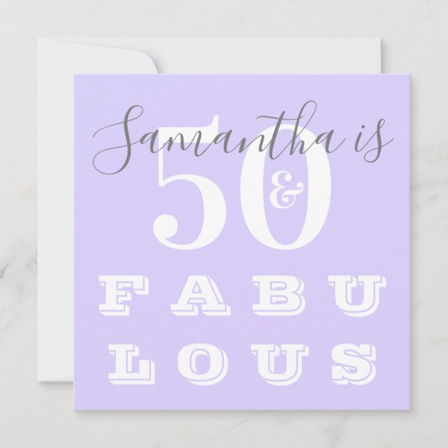 50th Birthday 50 fabulous Purple Birthday Party Invitation (Front)