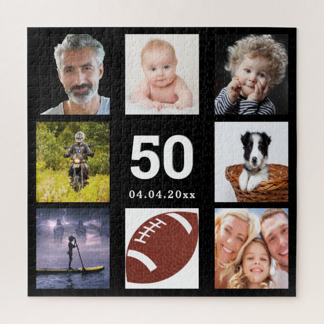 50th birthday 50 photo collage guy man black jigsaw puzzle (Vertical)
