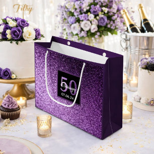 50th Birthday 50 purple pink glitter glam girl Large Gift Bag