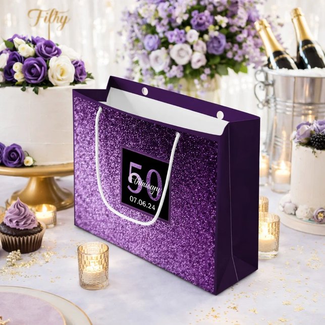 50th Birthday 50 purple pink glitter glam girl Large Gift Bag (Creator Uploaded)