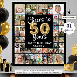 50th Birthday 51 Photo Collage Cheers to 50 Years Poster<br><div class="desc">50th Birthday 51 Photo Collage Cheers to 50 Years Photo Display Poster Print. Create a photo memory display board sign to celebrate a 50th birthday utilising this easy-to-upload photo collage template with 51 square and rectangle pictures in a variety of sizes with the title CHEERS TO 50 YEARS with faux...</div>