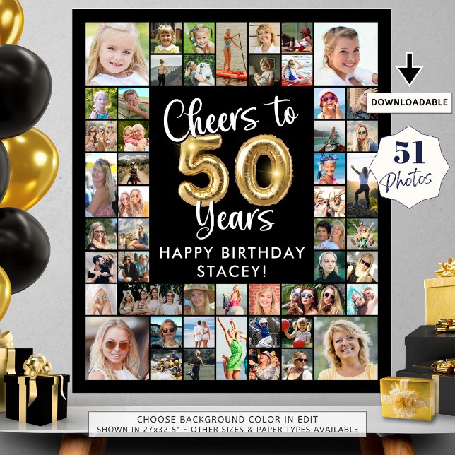 50th Birthday 51 Photo Collage Cheers to 50 Years Poster (Creator Uploaded)