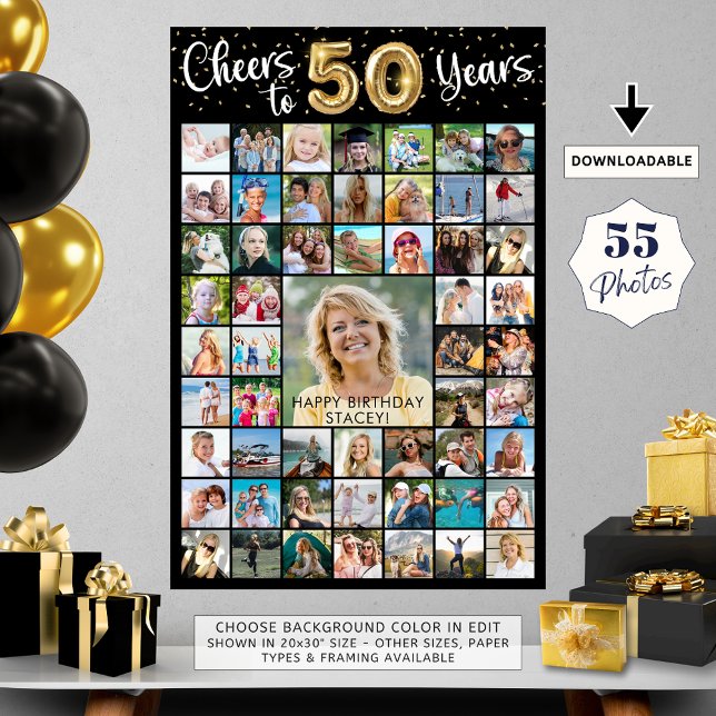 50th Birthday 55 Photo Collage Cheers to Years Poster (Creator Uploaded)