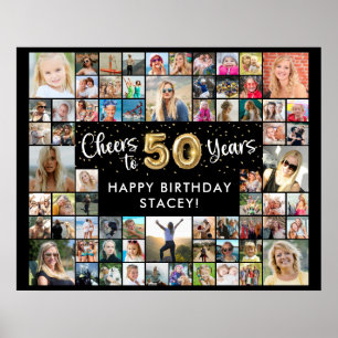 50th Birthday 68 Photo Collage Cheers To 50 Years Poster