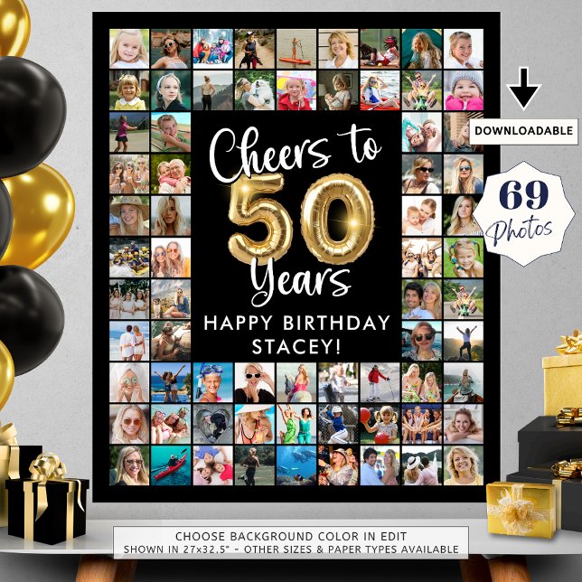 50th Birthday 69 Photo Collage Cheers to 50 Years Poster (Creator Uploaded)