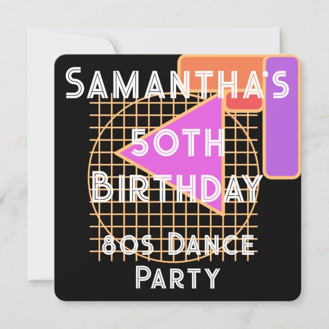 50th Birthday 80s Dance Party Birthday Invitation (Front)