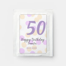 50th birthday add name date purple orange polkadot