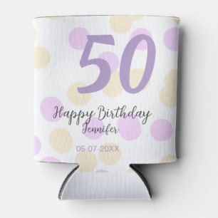 50th birthday add name date purple orange polkadot can cooler