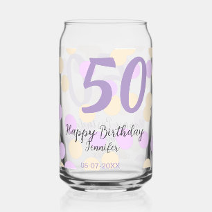 50th birthday add name date purple orange polkadot can glass
