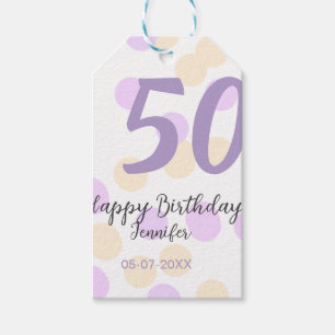 50th birthday add name date purple orange polkadot gift tags