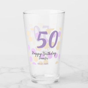 50th birthday add name date purple orange polkadot glass