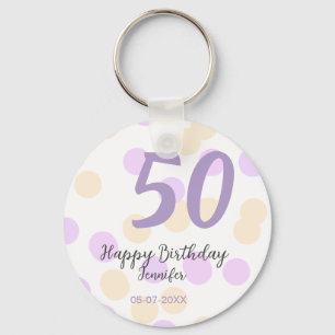 50th birthday add name date purple orange polkadot key ring