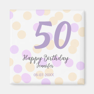 50th birthday add name date purple orange polkadot magnet
