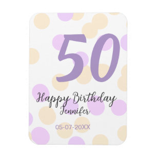 50th birthday add name date purple orange polkadot magnet
