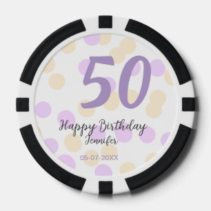 50th birthday add name date purple orange polkadot poker chips