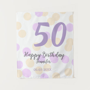 50th birthday add name date purple orange polkadot tapestry