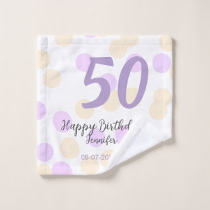50th birthday add name date purple orange polkadot wash cloth