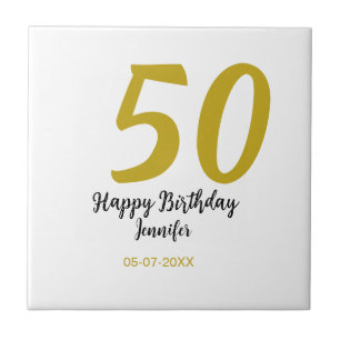 50th birthday add name date year black template go ceramic tile